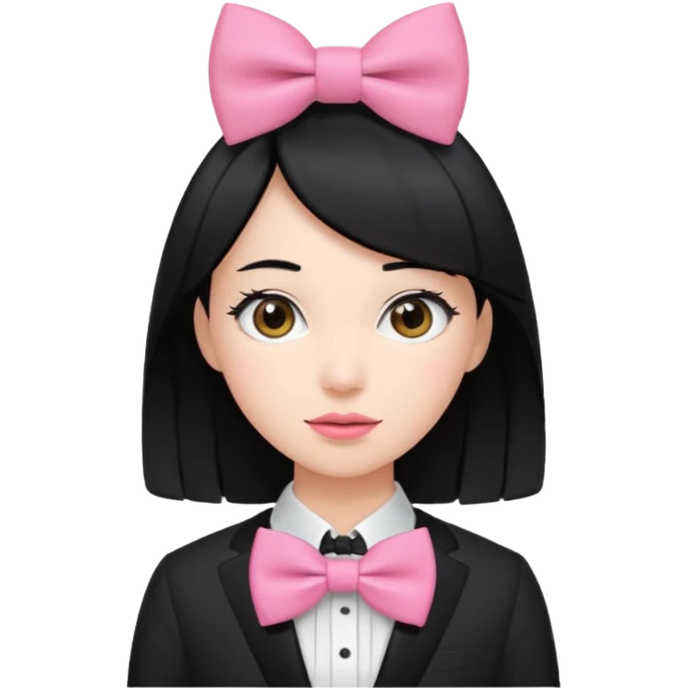 realistic black hair woman with pink bowtie emoji