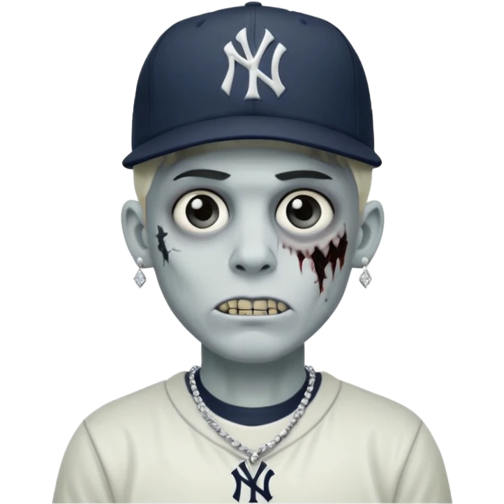 Zombie con aretes con una gorra new York yankee y una cadena de diamante hombre aretes pequeños y de negro y blanco  aretes pequeños  emoji