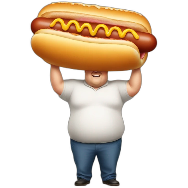 Fat man lifting a giant hot dog over head emoji