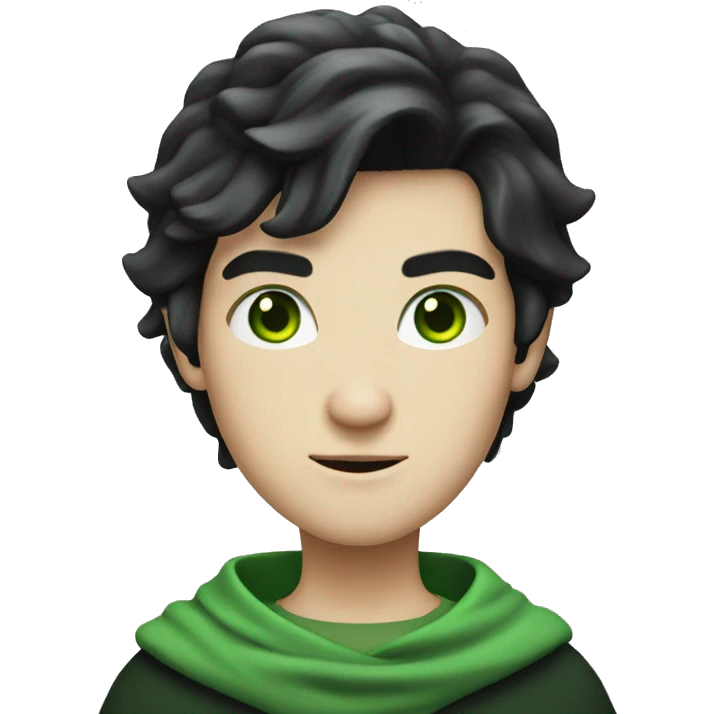 teenage white-skinned wizard with black hair green eyes in green disguise emoji