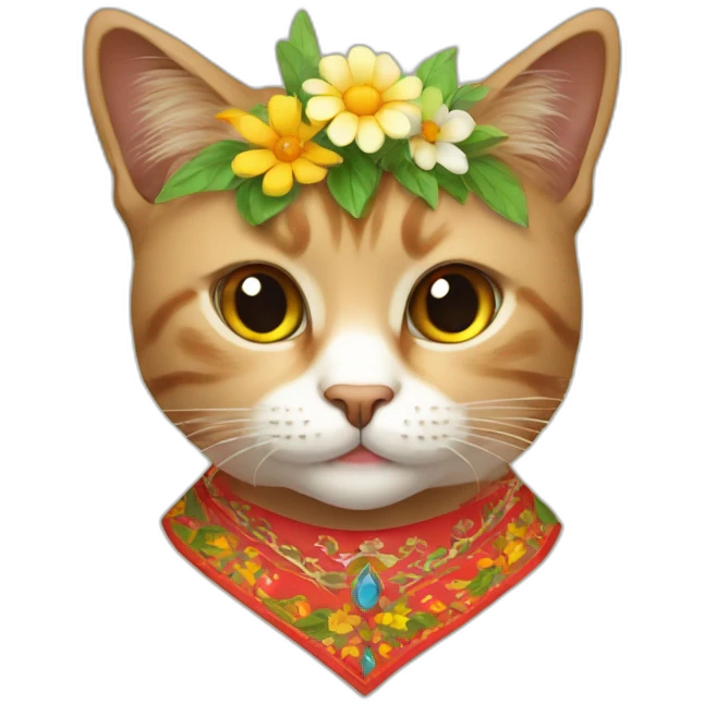A cat wearing Ukrainian traditional dress and flowers on the head  emoji