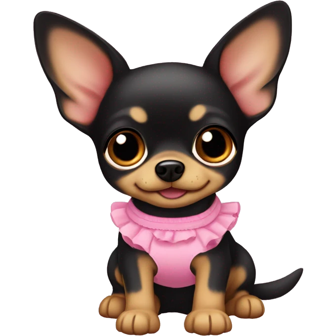 black & tan chihuahua puppy wearing a pink dress emoji