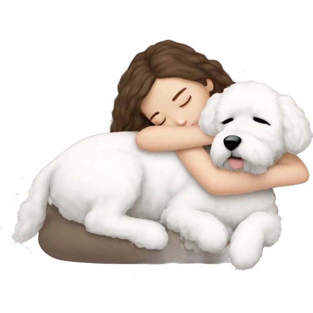 White girl brown hair sleeping with Bichon Freeze emoji