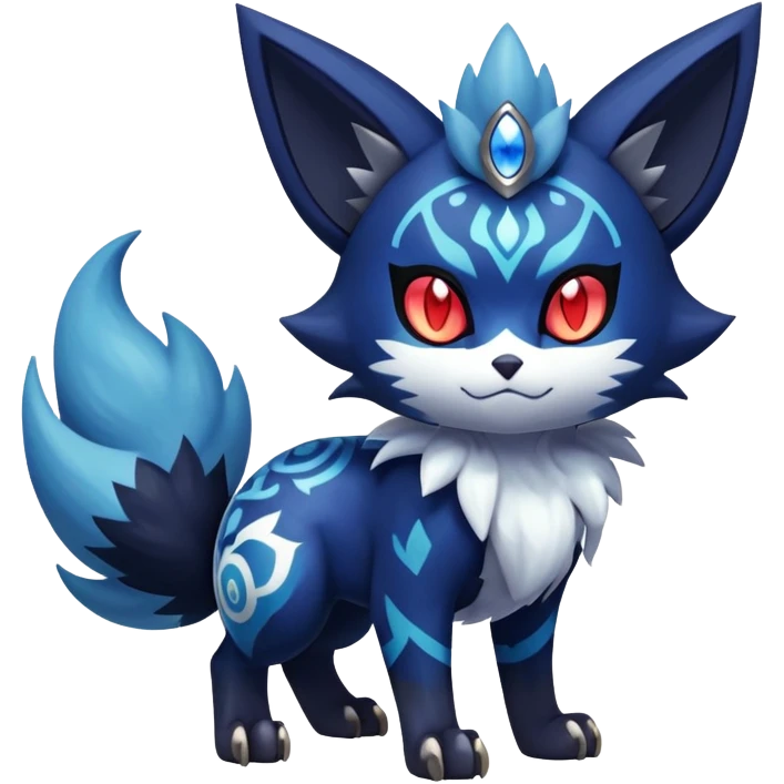 Shiny Evil mExotic Badass Colorful Ethereal Royal Mysterious Gothic Meowstic-Zorua-Litten-Noibat-Pokémon-Fakémon-hybrid-creature (full body) with pattern-markings emoji