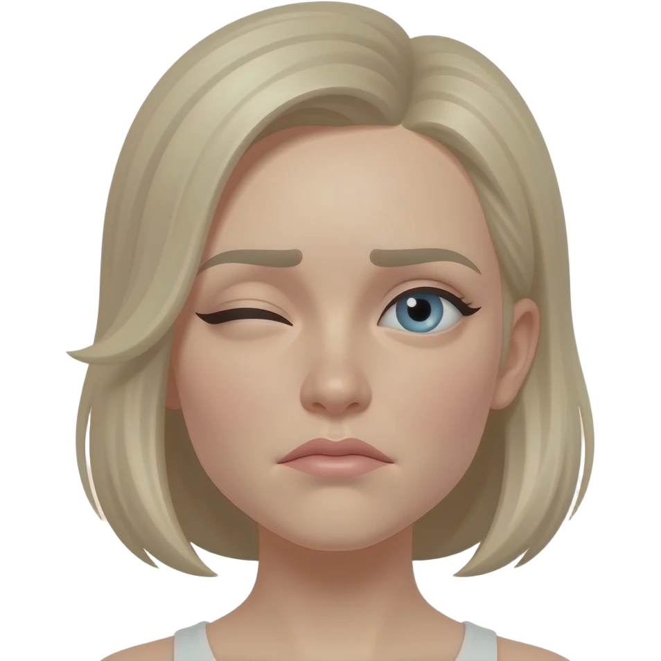 very pale white woman face with sallow tired skin that lacks freshness that is very unbright AND TIRED with winks emoji