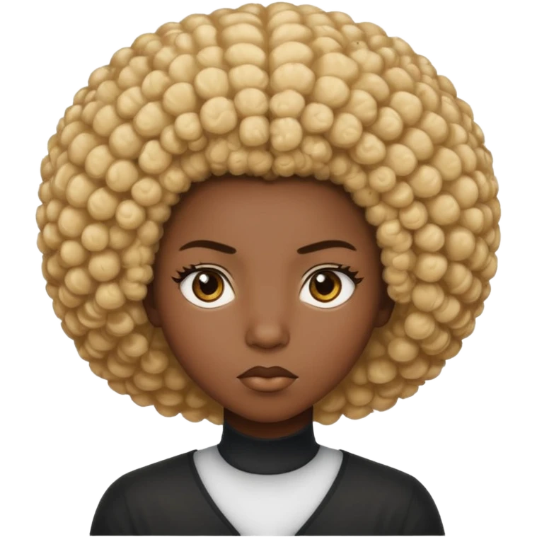 Un regard clair qui tranche avec une peau foncée intense, un afro naturel marqué de mèches blondes, et une expression calme mais affirmée. emoji