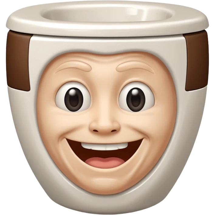 a human head, often with a distorted, grinning expression, emerging from a white, black, or gray toilet bowl emoji