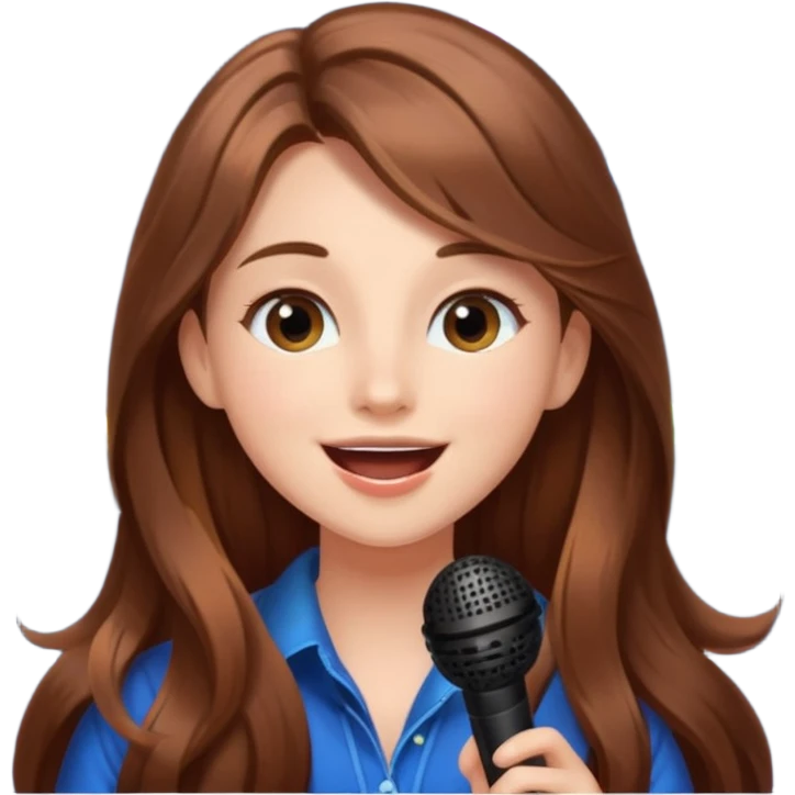 Beautiful Girl with long brown hair singing karaoke funny light blue aesthetic background with lights emoji
