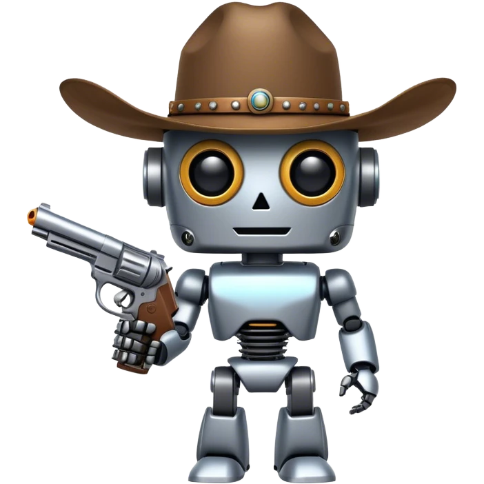robot with cowboy hat, pistol emoji