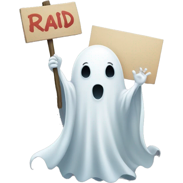 cutesy ghost holding a sign that says raid emoji