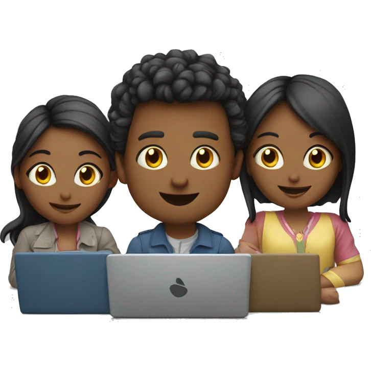 2 girl and 3 man each of them holding laptop and sit together  emoji