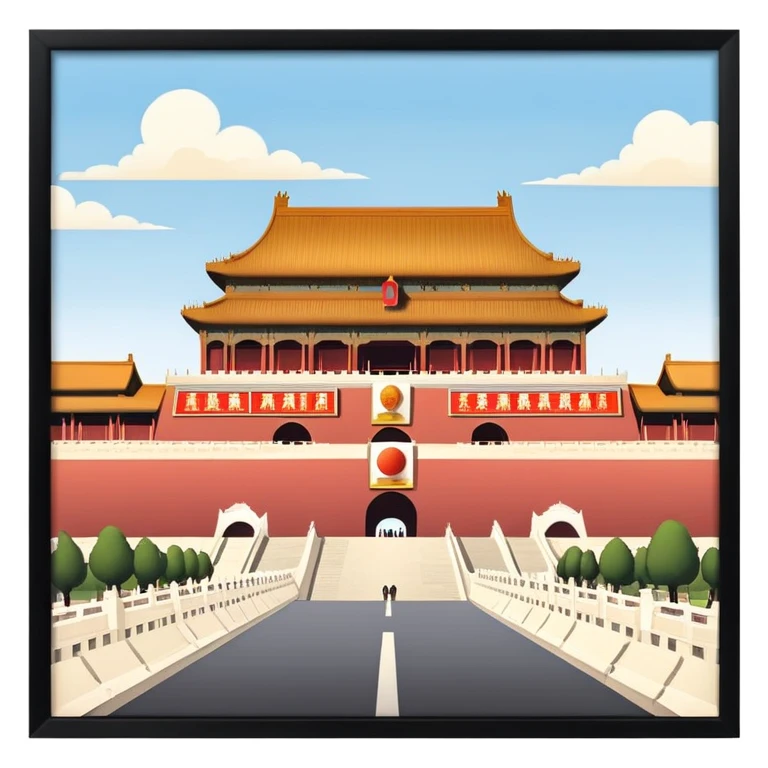 Tiananmen Square, Beijing, Chinese architecture, sunny day, travel illustration emoji
