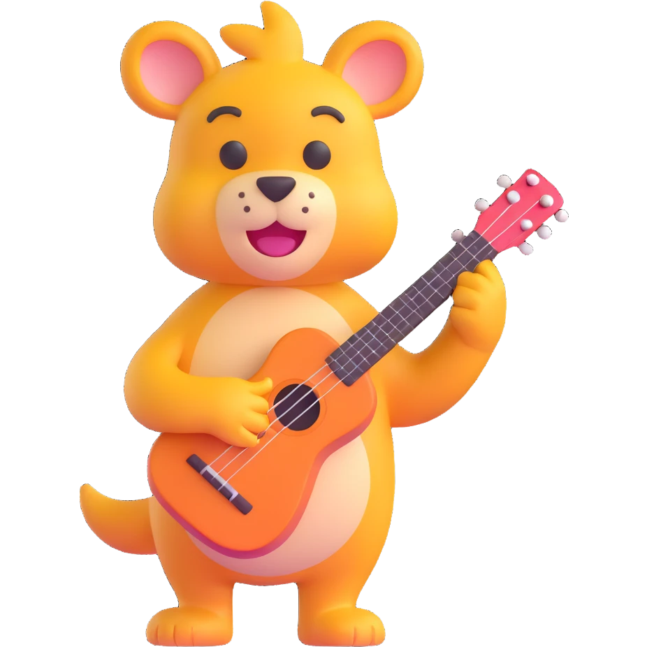 cheerful animal with a ukulele, 3D emoji style emoji
