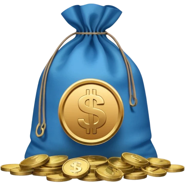 money bag on top of blue coins stack emoji