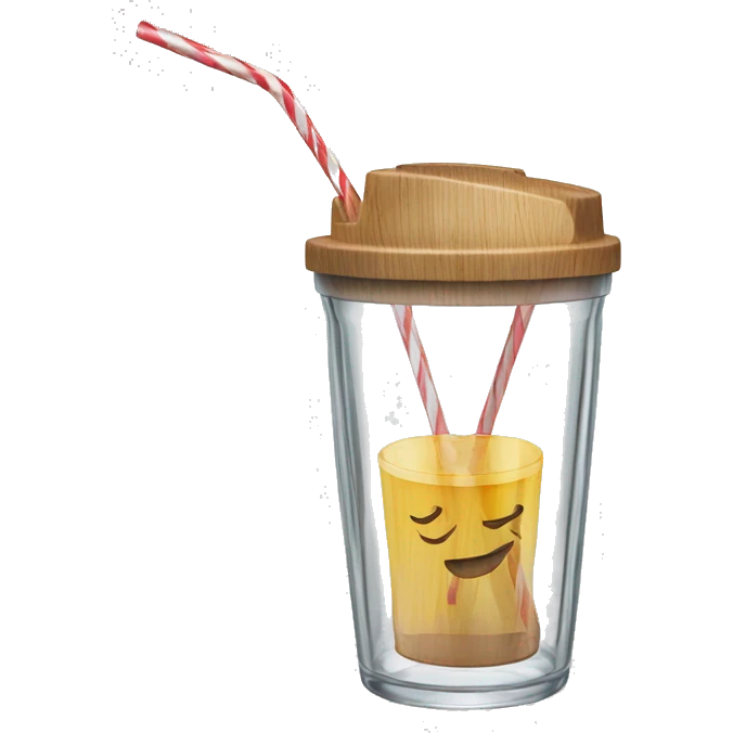 clear glass with wood lid and straw emoji