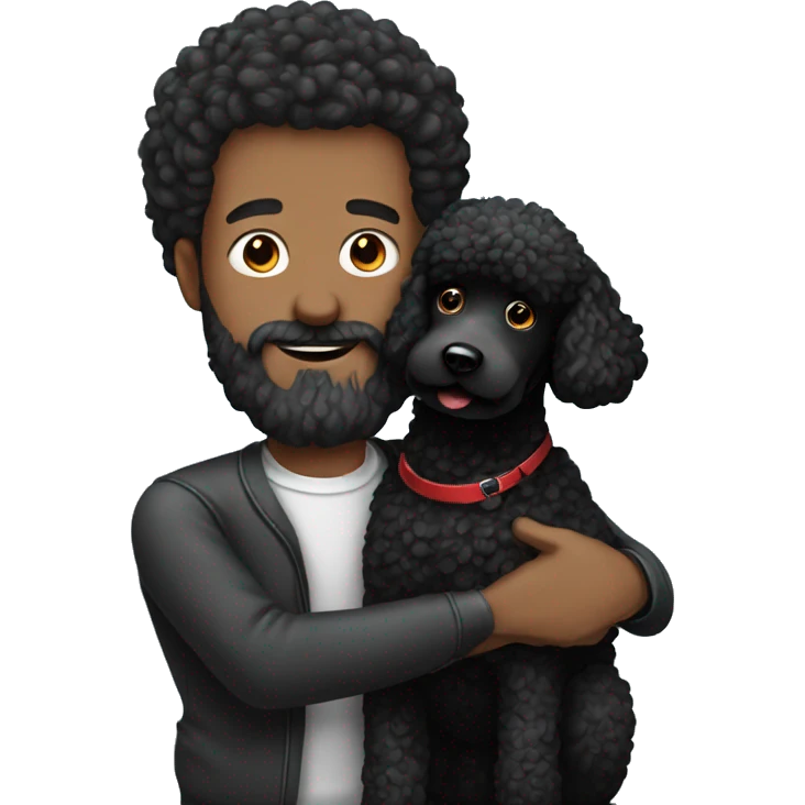 Men with beard  hugs his Black-Poodle-Black-dog emoji
