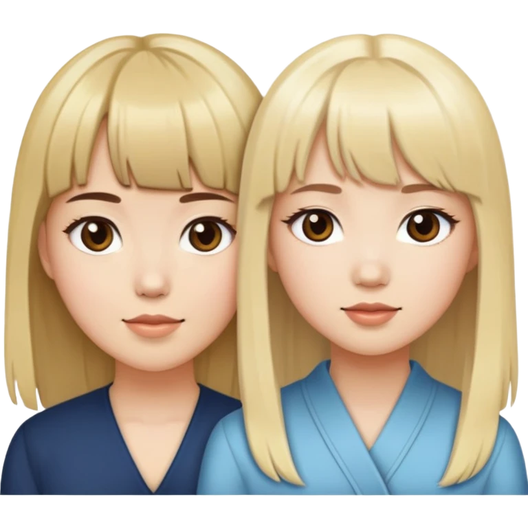 Blonde white girl middle part with brown hair asian girl bangs emoji