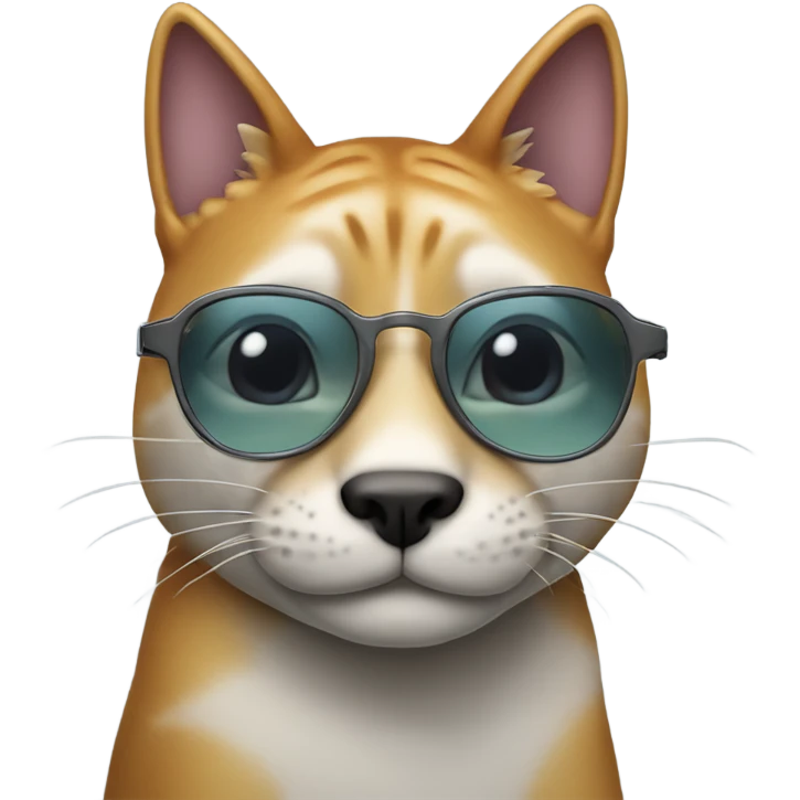 Tiburón con gafas y un gato gris con mucho pelo encima y con un arcoíris detrás  emoji