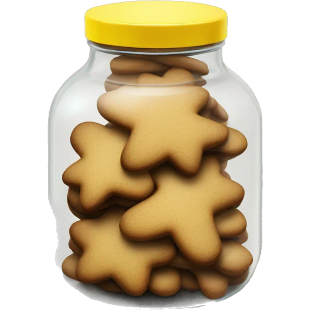 Realistic glass cookie jar yellow lid full of gingerbread cookies isolated.  emoji