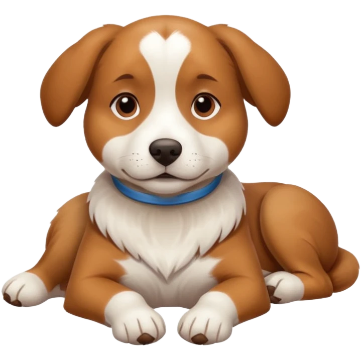 brown and white dog laying down with paws crossed emoji