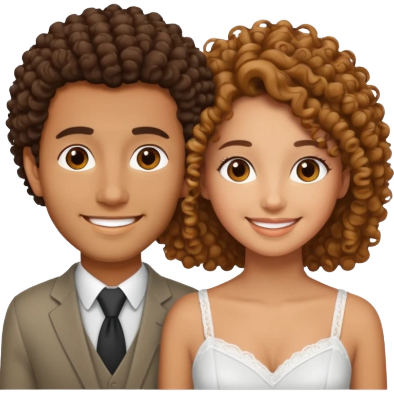 married curly girl & straight hair brown guy emoji