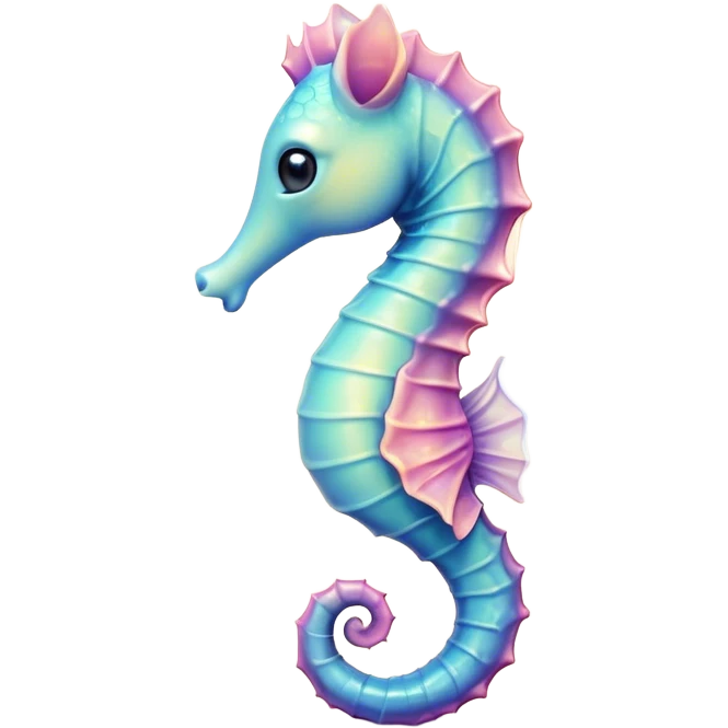 Cinematic Cute Sea Horse Portrait Emoji, Head tilted playfully and inquisitively, featuring a charming, petite seahorse with a softly curved body in pastel tones, a delicately coiled tail and round, sparkling eyes full of gentle wonder, Simplified yet irresistibly adorable features, highly detailed, glowing with a warm, inviting aquatic glow, high shine, affectionate and lively, stylized with a touch of enchanting marine charm, soft glowing outline, capturing the essence of a mischievous yet loving seahorse that seems as if it could float out of the screen into your arms! emoji