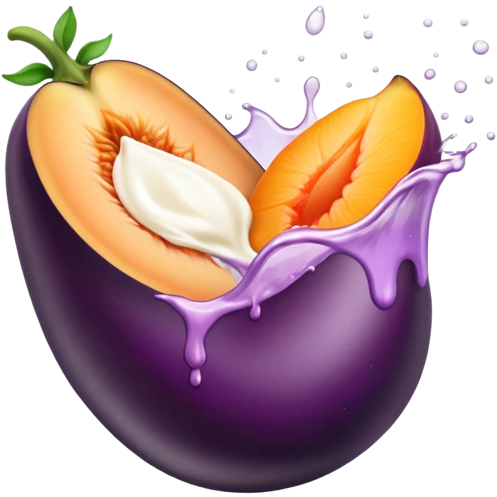 Aubergine  inside half peach splashing milk emoji