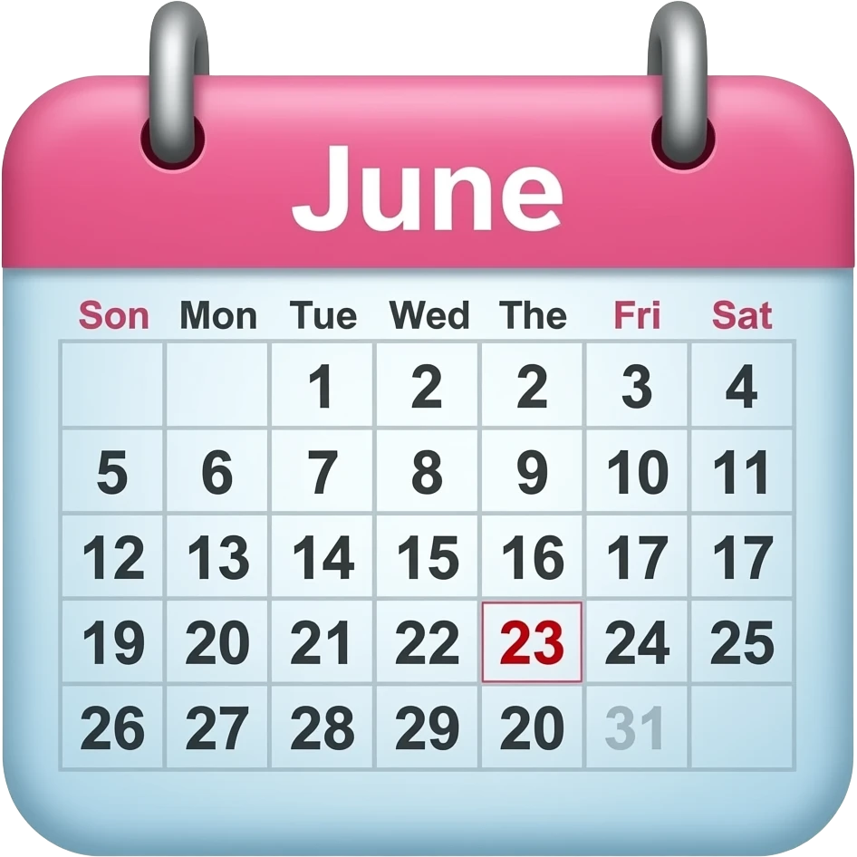 blue and pink calendar that says june and the 13th highlighted emoji