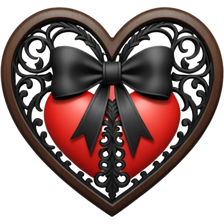 heart with a bow, goth, blackwhite emoji