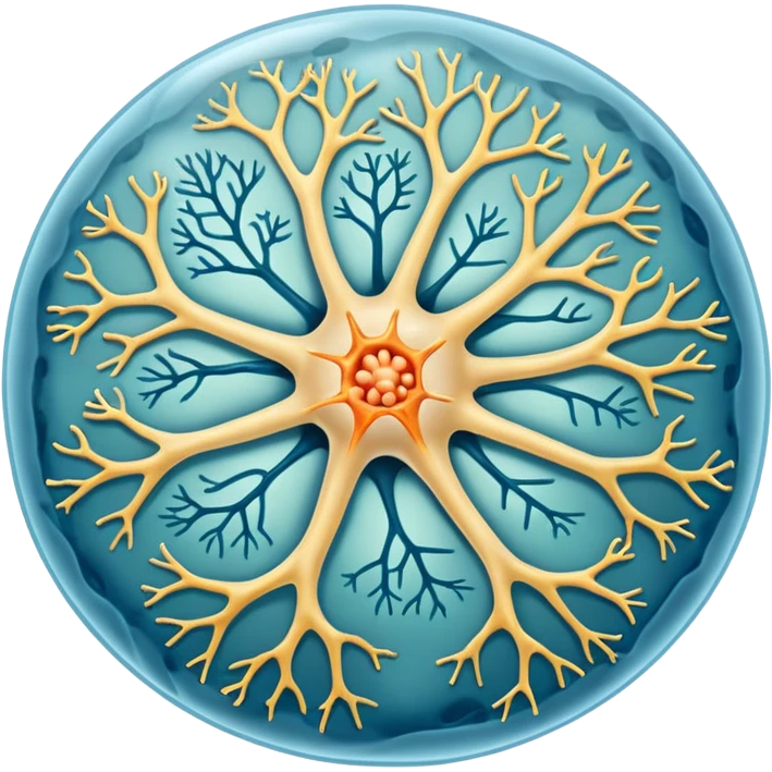 A unilateral scientifically accurate nerve cell with the 3 main components, dendrites on the cell body on one side , a long axon and a few dendrites at the other side. Not a spherical or round nerve cell, a long body nerve cell emoji