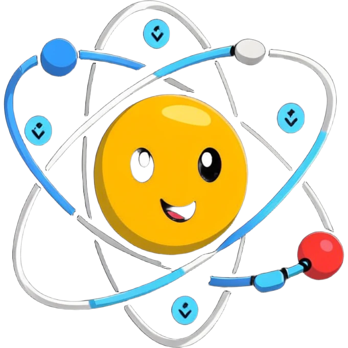 happy atom with animated valence electrons jumping around the outer shell emoji