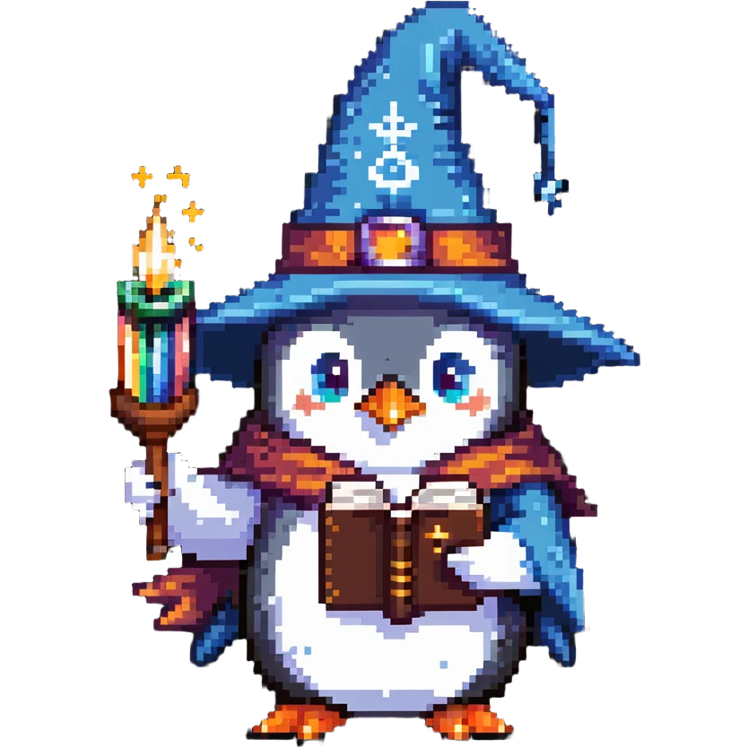 penguin wizard with spell book emoji
