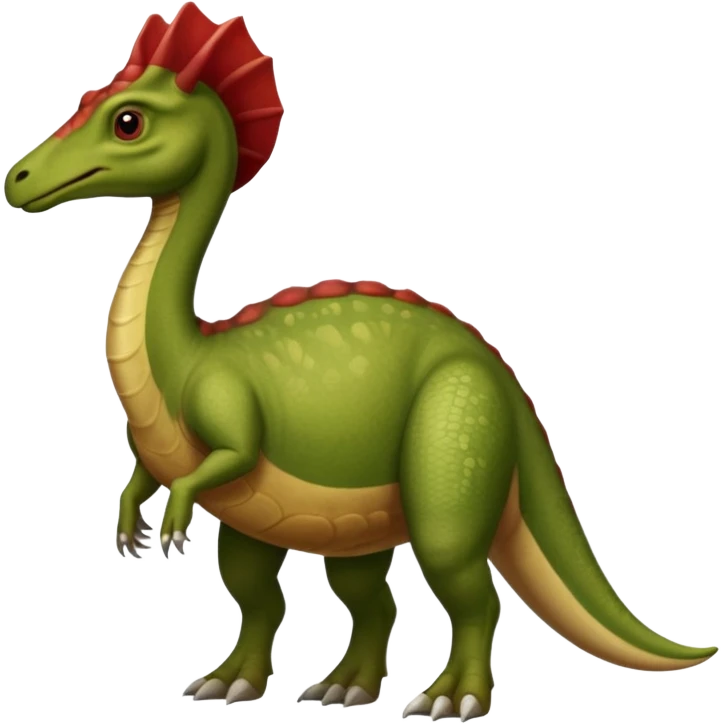 A green parasaurolophus with a dark red crest and a light brown underbelly  emoji