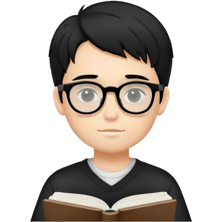 Chico de pelo negro con gafas negras, piel blanca estudiando emoji