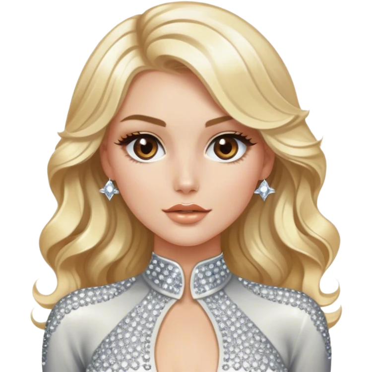 Luxury blonde model, brown eyes, sleek wavy hair, diamanté rhinestone covered jumpsuit  emoji