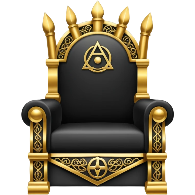 wide big iron black Illuminati throne with gold filigree and mysterious symbols emoji