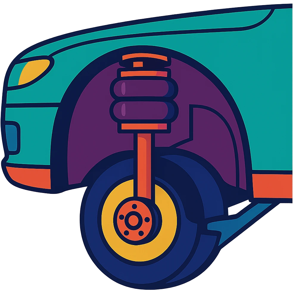 modern cutaway view illustration of car air suspension showing how it fits in the wheel well emoji