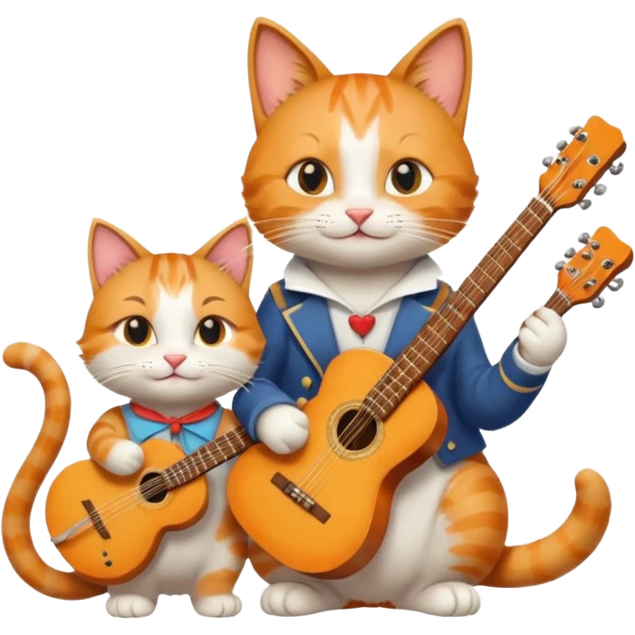 one happy cat dressed as a musician in love with another happy cat dressed as an artist emoji