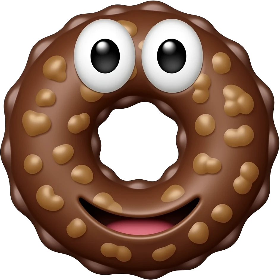 a chocolate cereal hoop with emoji eyes and mouth emoji