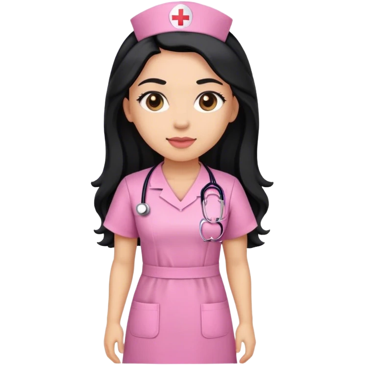 nurse with dress pink with black long hair emoji