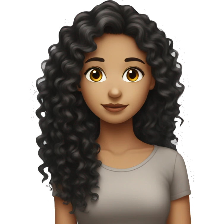 girl, long black curly hair, beautiful hazel eyes emoji