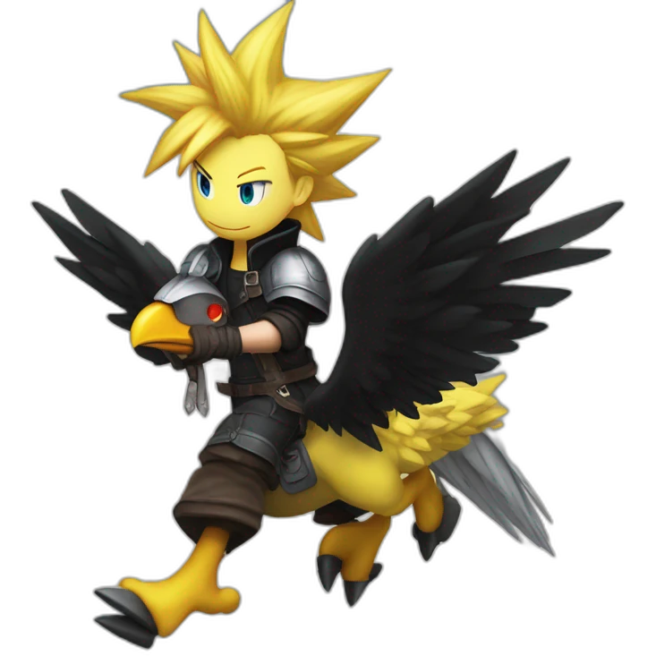 cloud strife riding a black chocobo emoji