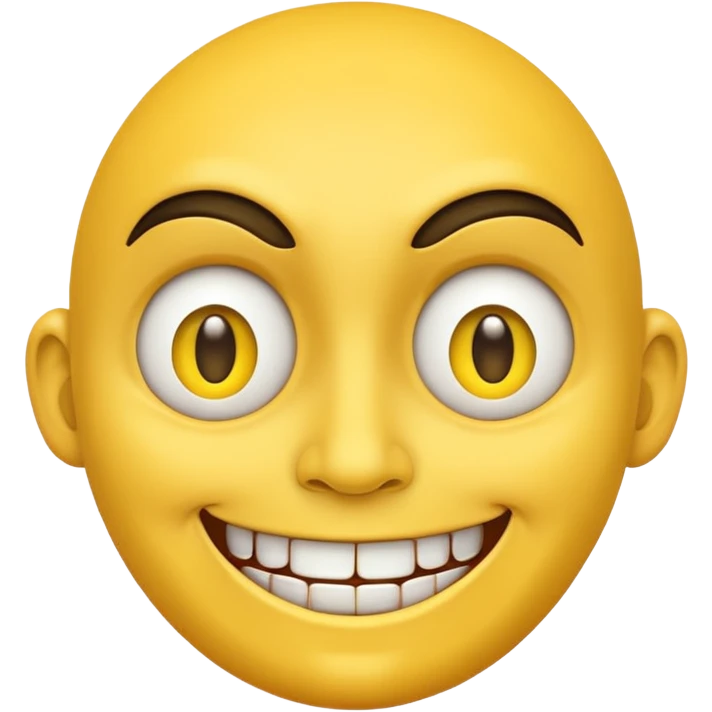 a standard yellow face that is smiling, but uncomfortable at the same time. make it slightly evil and extra points for being unsettling to look at emoji