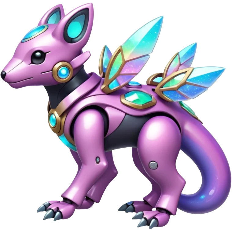 Mechanical Sparkly Glittery Nebulae Beautiful Gorgeous Pretty Pastel Hot Exotic Lush Warm Cute Adorable Colorful Shiny Iridescent Futuristic Modern Cybernetic Kabukimono-Protogen-Vernid-Fakémon-Pokémon-creature-fusion (full body) emoji