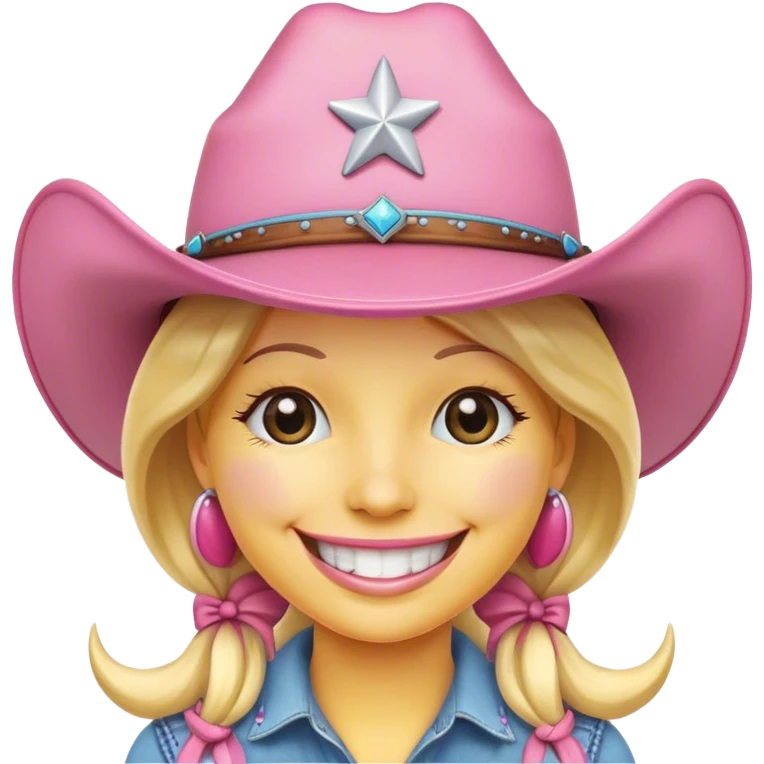 Smiley face with a pink cowgirl hat on emoji