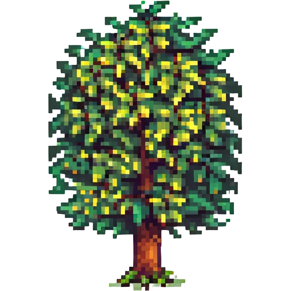 árbol sonriente con hojas verdes, aspecto retro y simple emoji