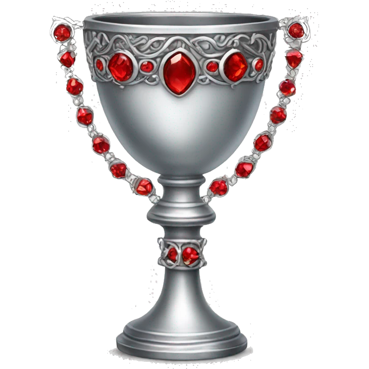 Silver chalice with a detailed and decorated outside in silver and red jewels emoji