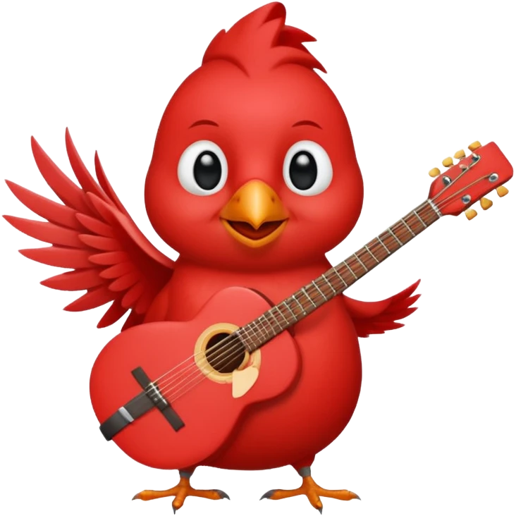 Happy Cardinal bird with a guitar emoji