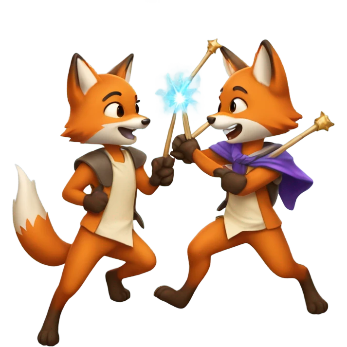 two foxes fight with magic wands emoji