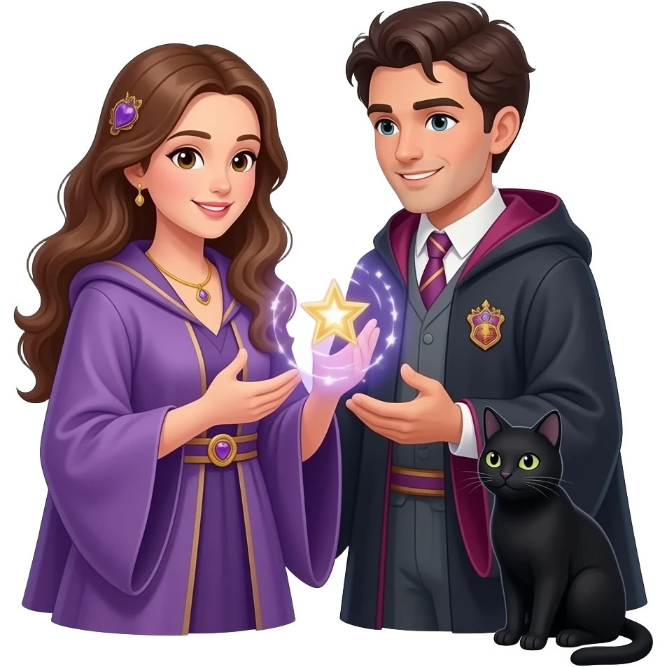 magician couple and their pet cat emoji